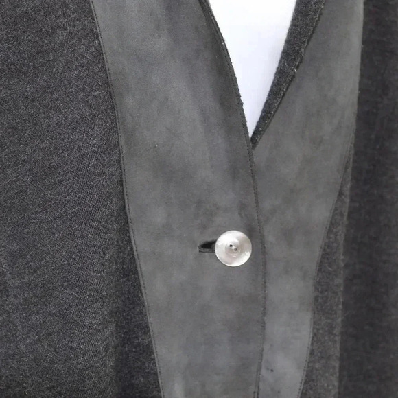 Eileen Fisher gray Merino wool with leather accent duster sweater size large - Picture 3 of 16
